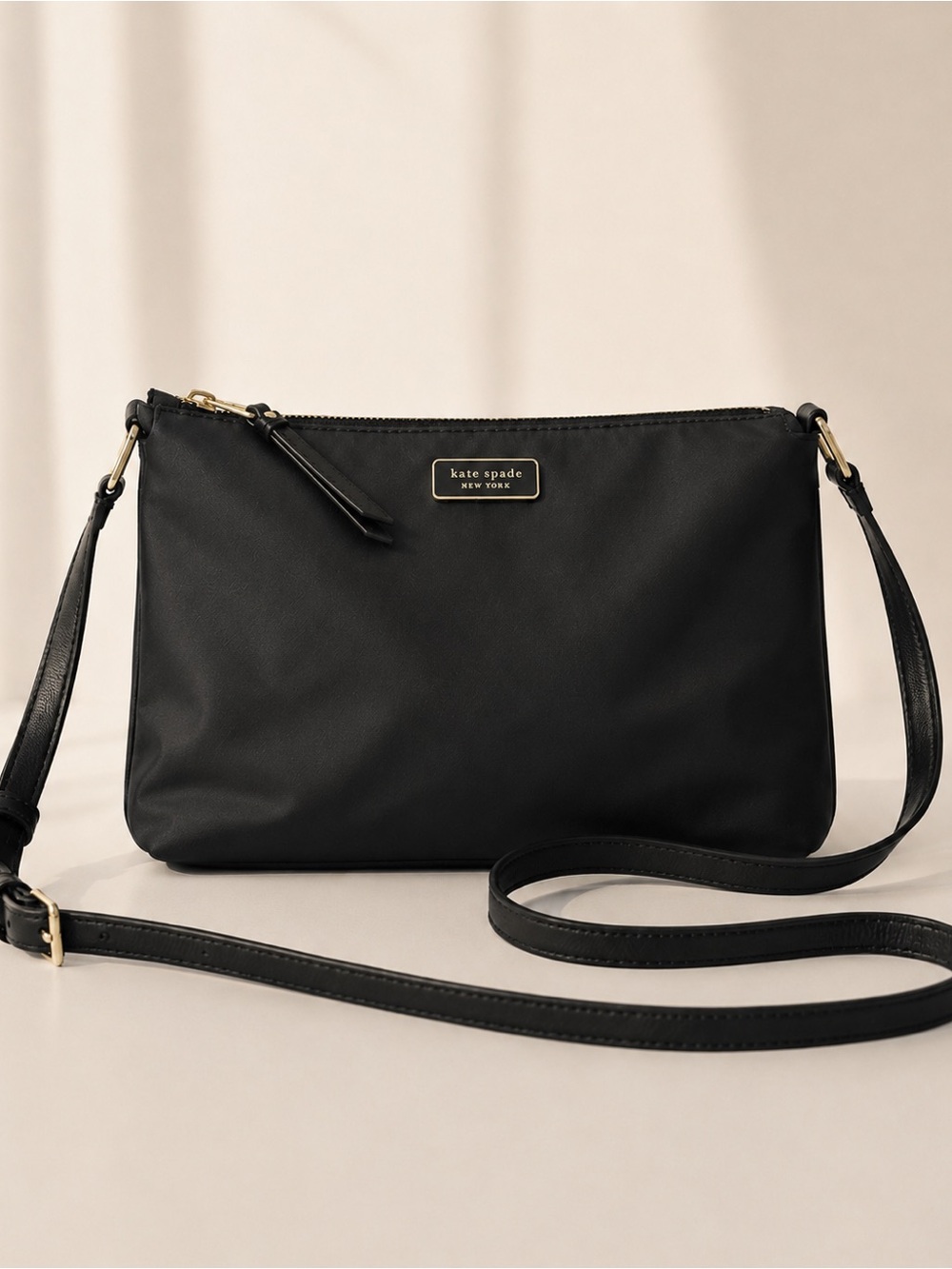Kate Spade New York Black Nylon Crossbody Bag Gold Hardware